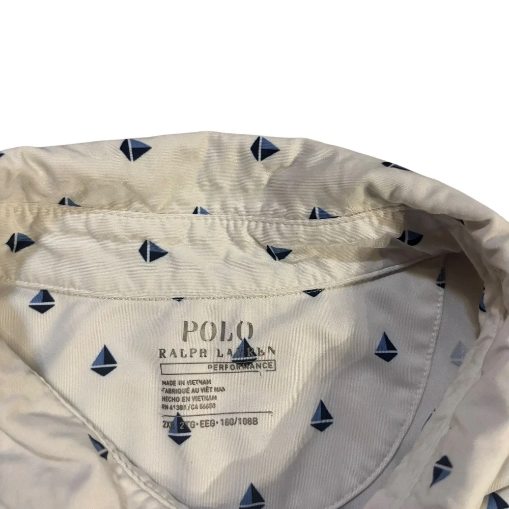 Polo Ralph Lauren Performance Polo‎ Shirt Men's 2XL White Sailboat Print
